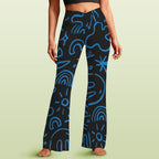 Blue Squiggle High Waist Crossover Tummy Control Flare Leggings 5XL High Waist Flare Leggings Printed Offshore