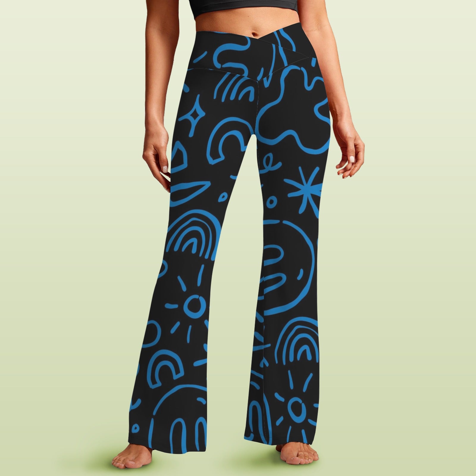 Blue Squiggle High Waist Crossover Tummy Control Flare Leggings 5XL High Waist Flare Leggings Printed Offshore
