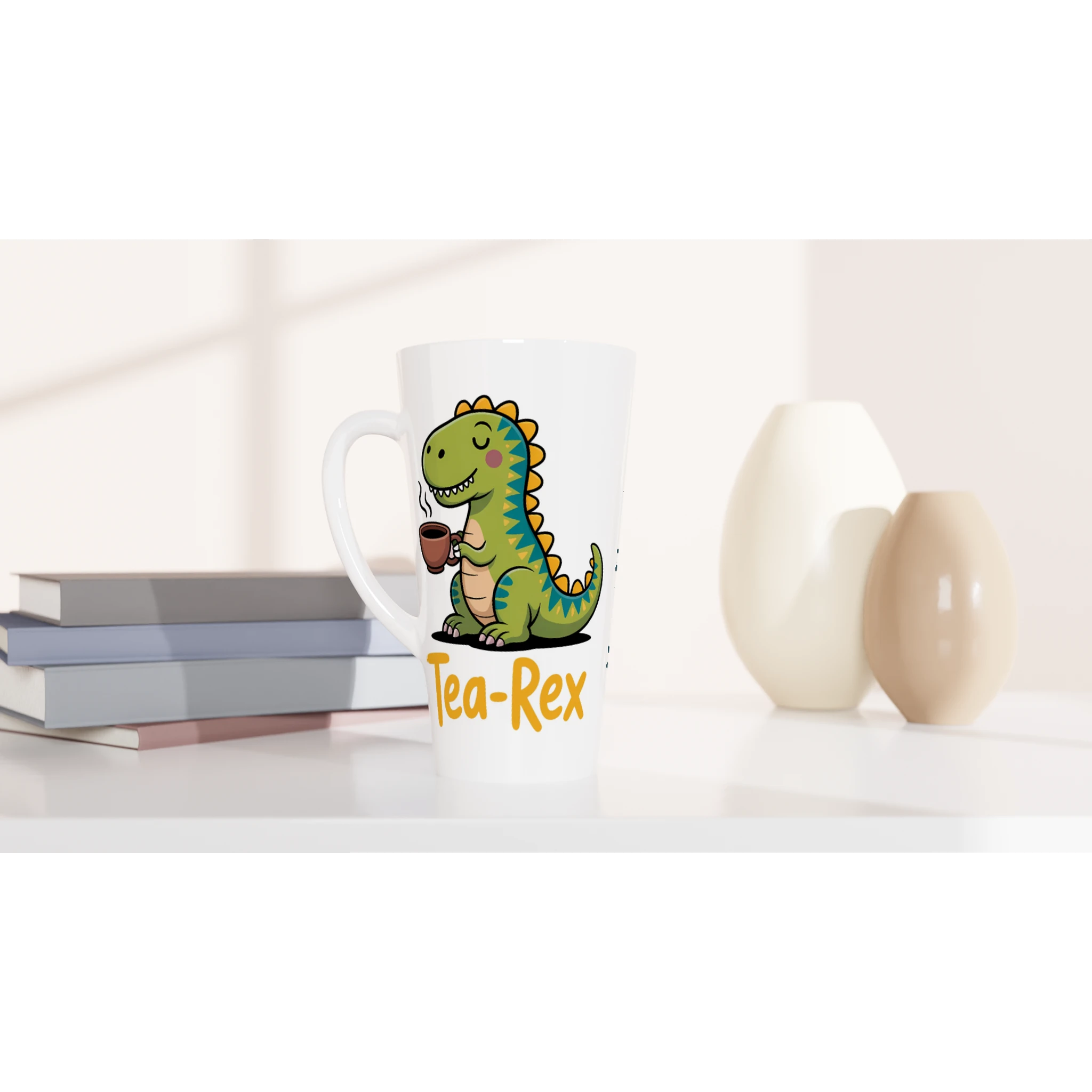 Personalised - Tea-Rex, Tea Drinking Dinosaur - White Latte 17oz Ceramic Mug Personalised Latte Mug Globally Fulfilled Tea