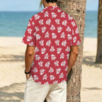 Red Retro Foliage Men's Crinkle Hawaiian Shirt