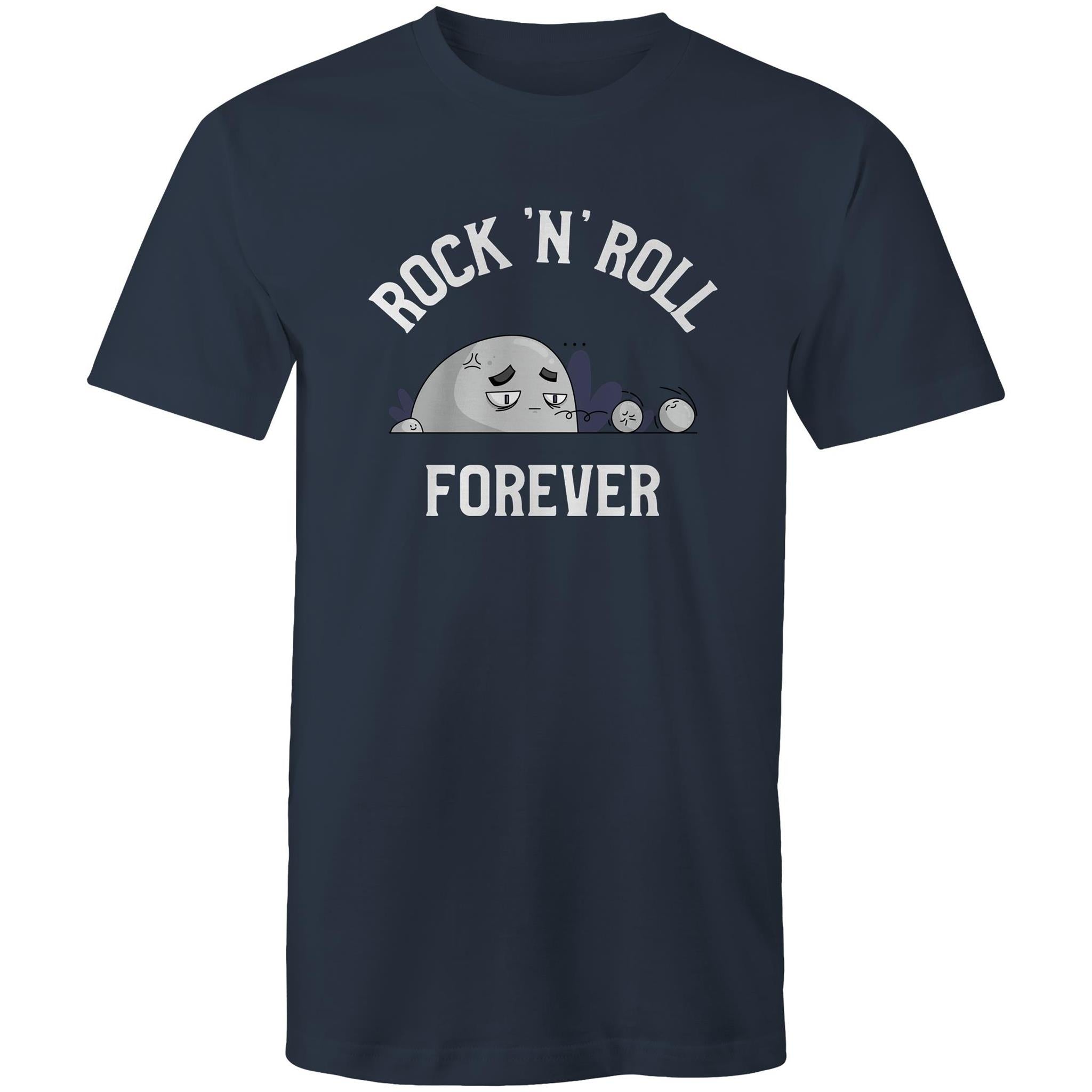 Rock And Roll Forever - Mens T-Shirt Navy Mens T-shirt Music Printed In Australia