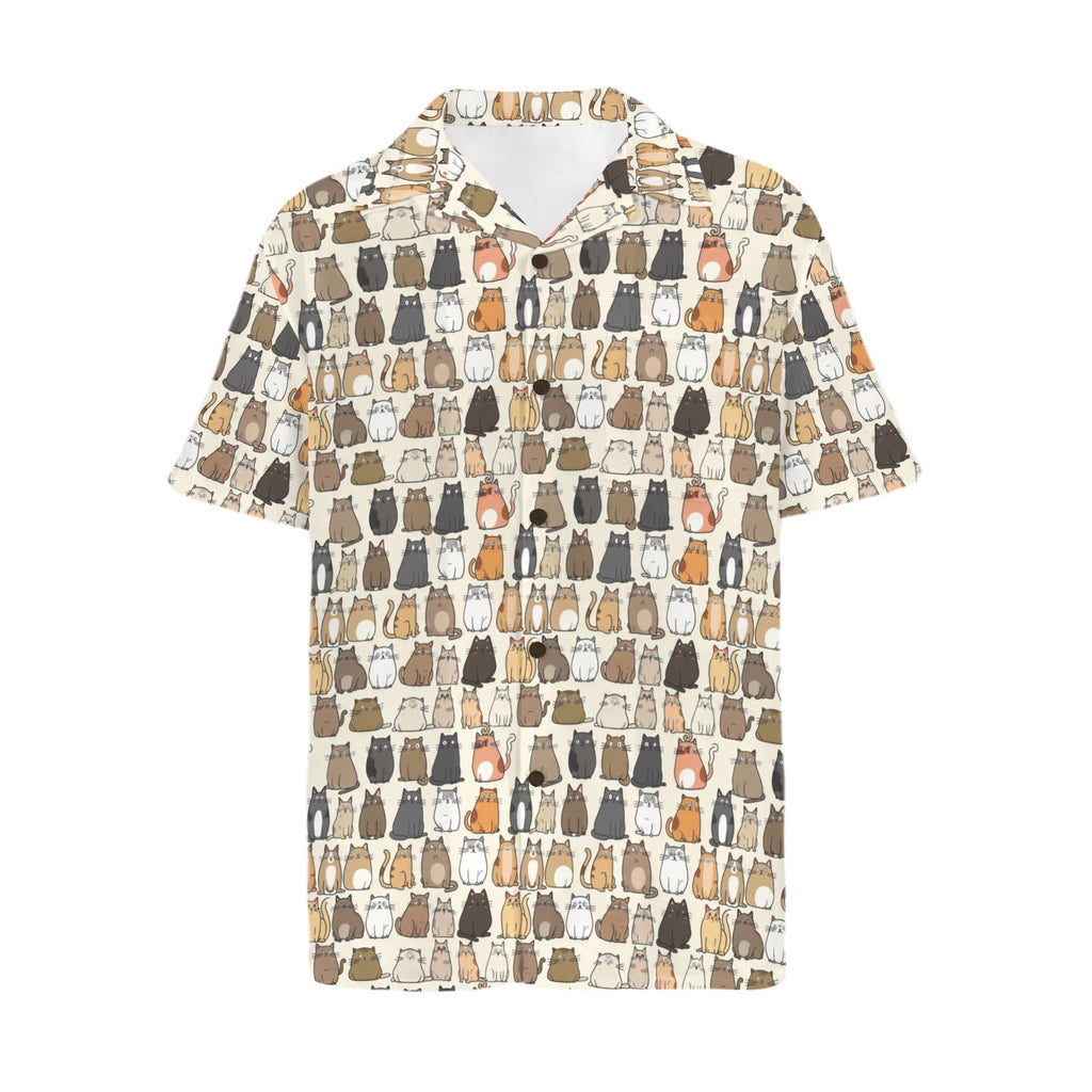 Lots Of Cats Men's Short Sleeve Hawaiian Shirt Men's Hawaiian Shirt (New) animal Printed Offshore