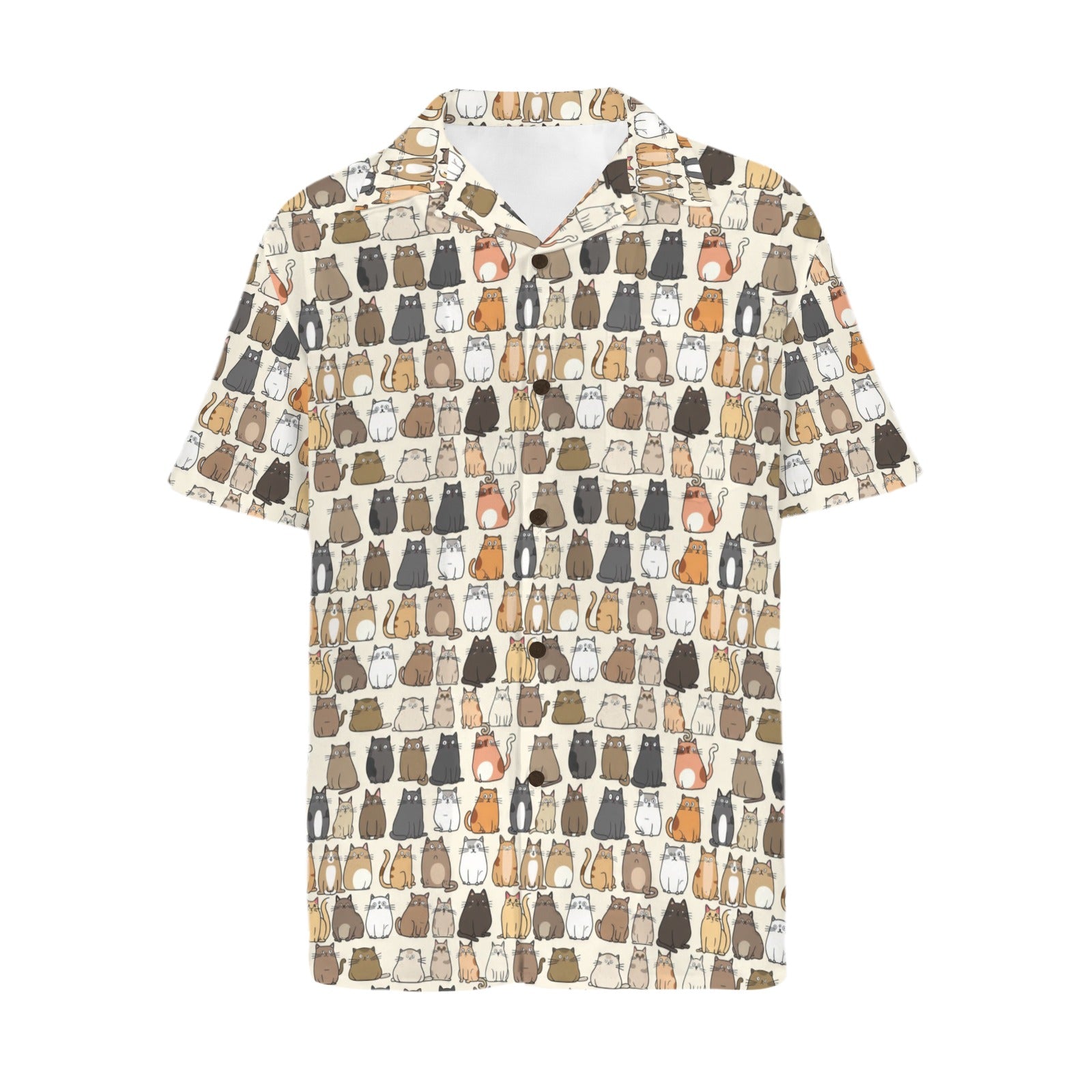 Lots Of Cats Men's Short Sleeve Hawaiian Shirt Men's Hawaiian Shirt (New) animal Printed Offshore