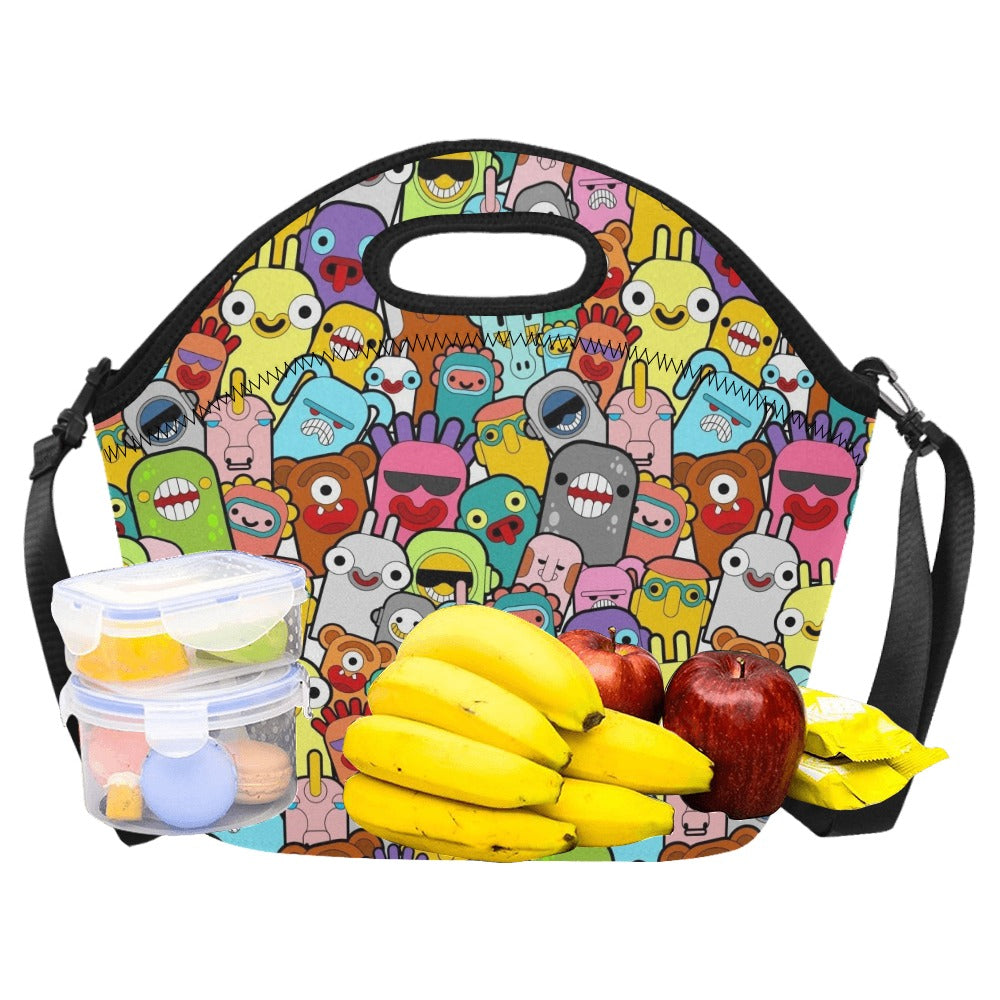 Happy Monsters Neoprene Lunch Bag/Large (Model 1669) Neoprene Lunch Bag Printed Offshore Sci Fi