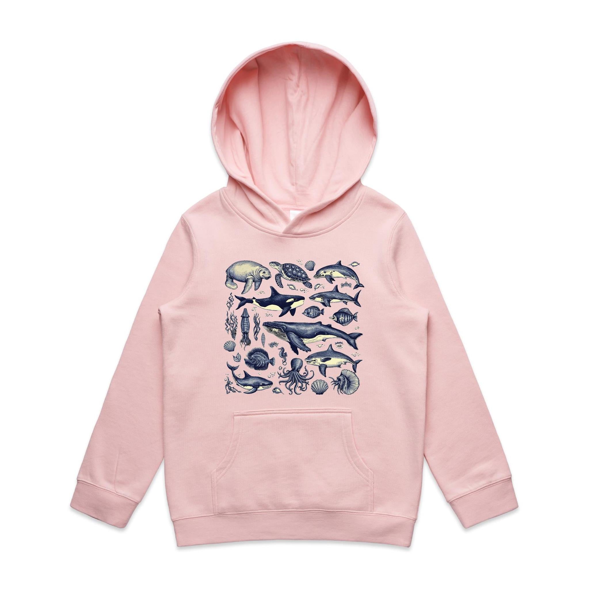 Sea Creatures - Kids Hoodie Pink Kids Hoodie Printed In Australia