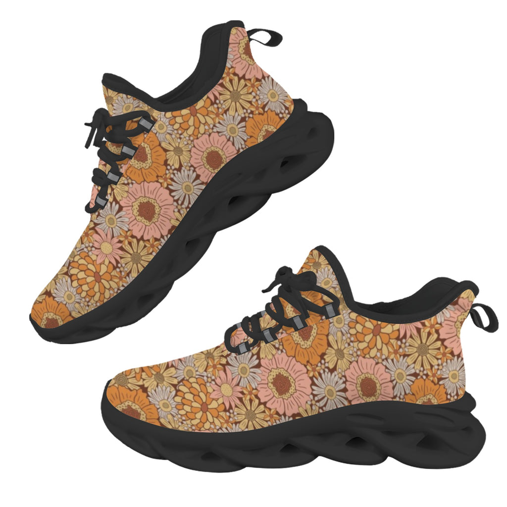 Orange Retro Floral Women's Twisted Sole Sneakers