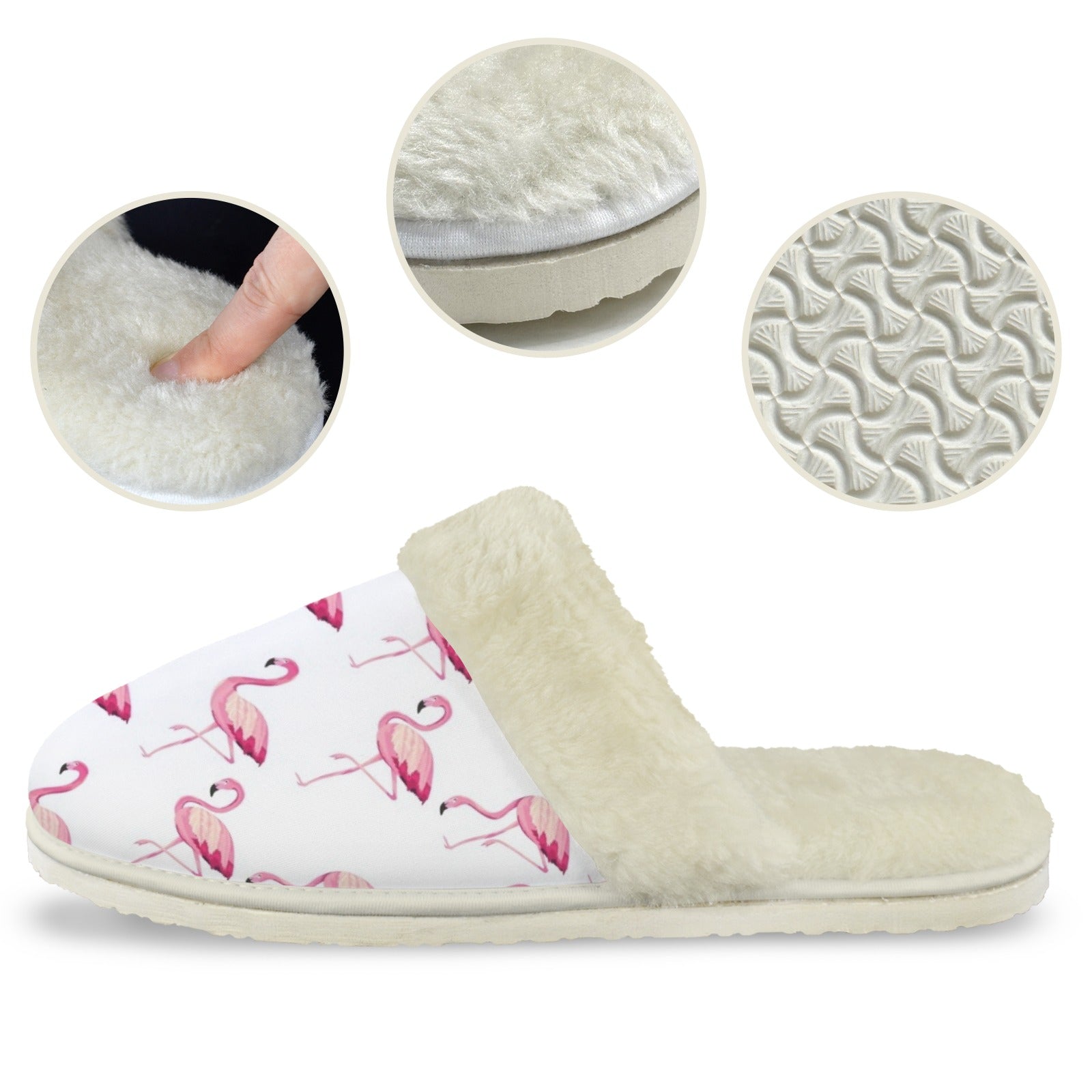 Flamingos Women's Fur Trim Thick-Sole Indoor Slippers Women's Fur Trimmed Slippers animal Printed Offshore