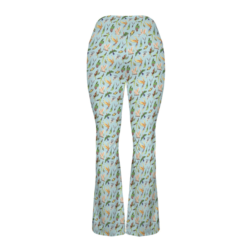 Parrots High Waist Crossover Tummy Control Flare Leggings High Waist Flare Leggings Birds Printed Offshore