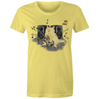 Cat Bass Player - Womens T-shirt Yellow Womens T-shirt animal Music Printed In Australia