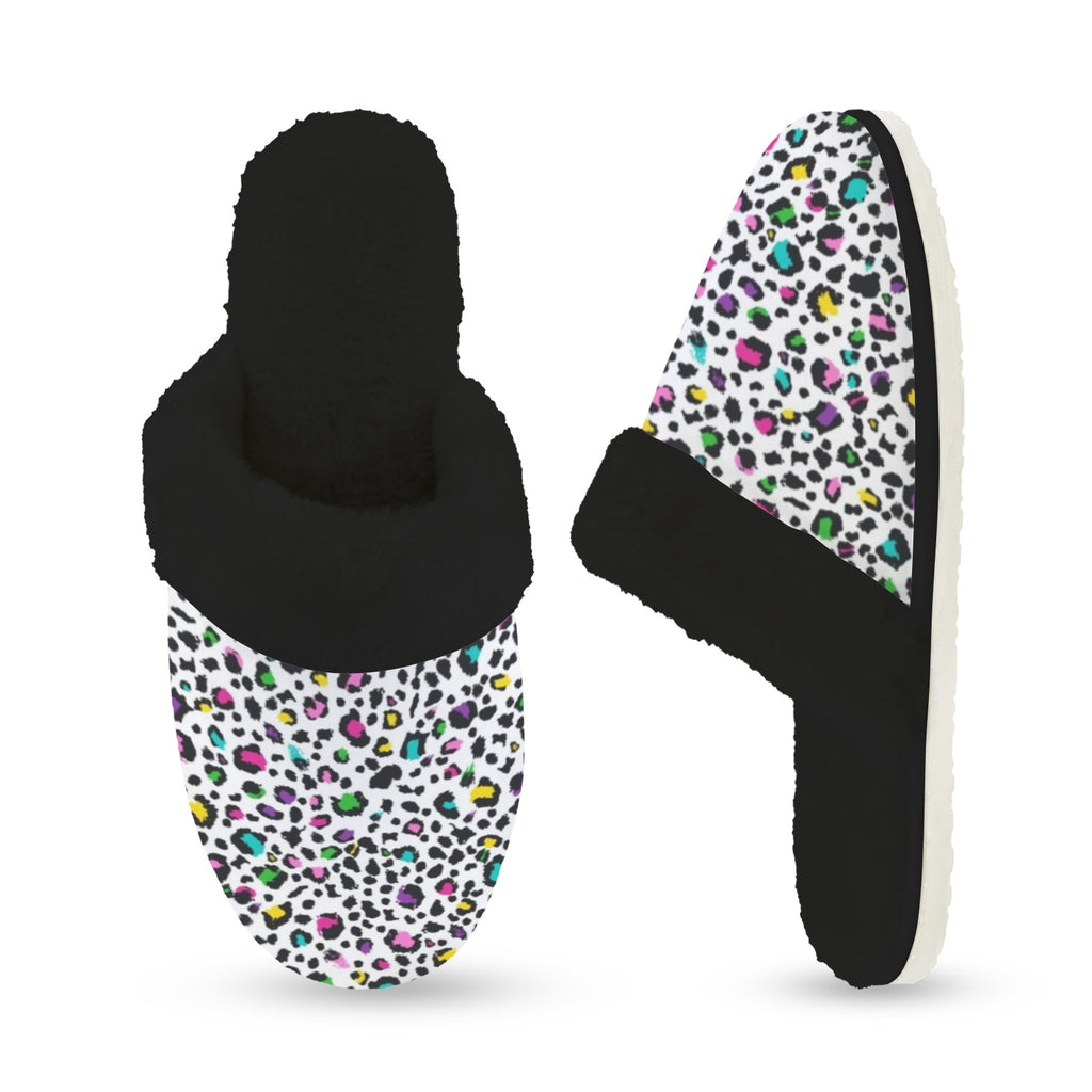 Animal Print In Colour Women's Fur Trim Thick-Sole Indoor Slippers Women's Fur Trimmed Slippers animal Printed Offshore