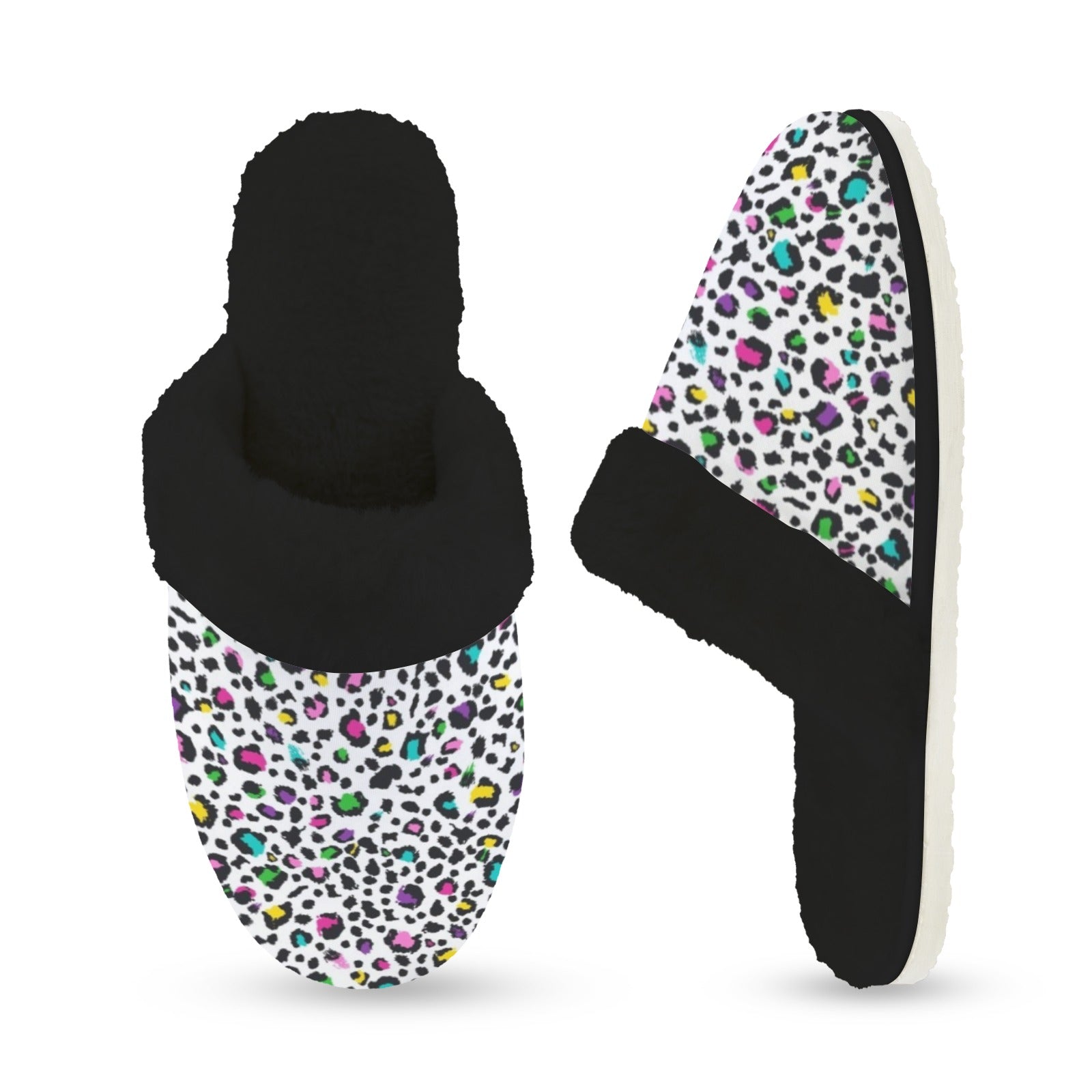 Animal Print In Colour Women's Fur Trim Thick-Sole Indoor Slippers Women's Fur Trimmed Slippers animal Printed Offshore