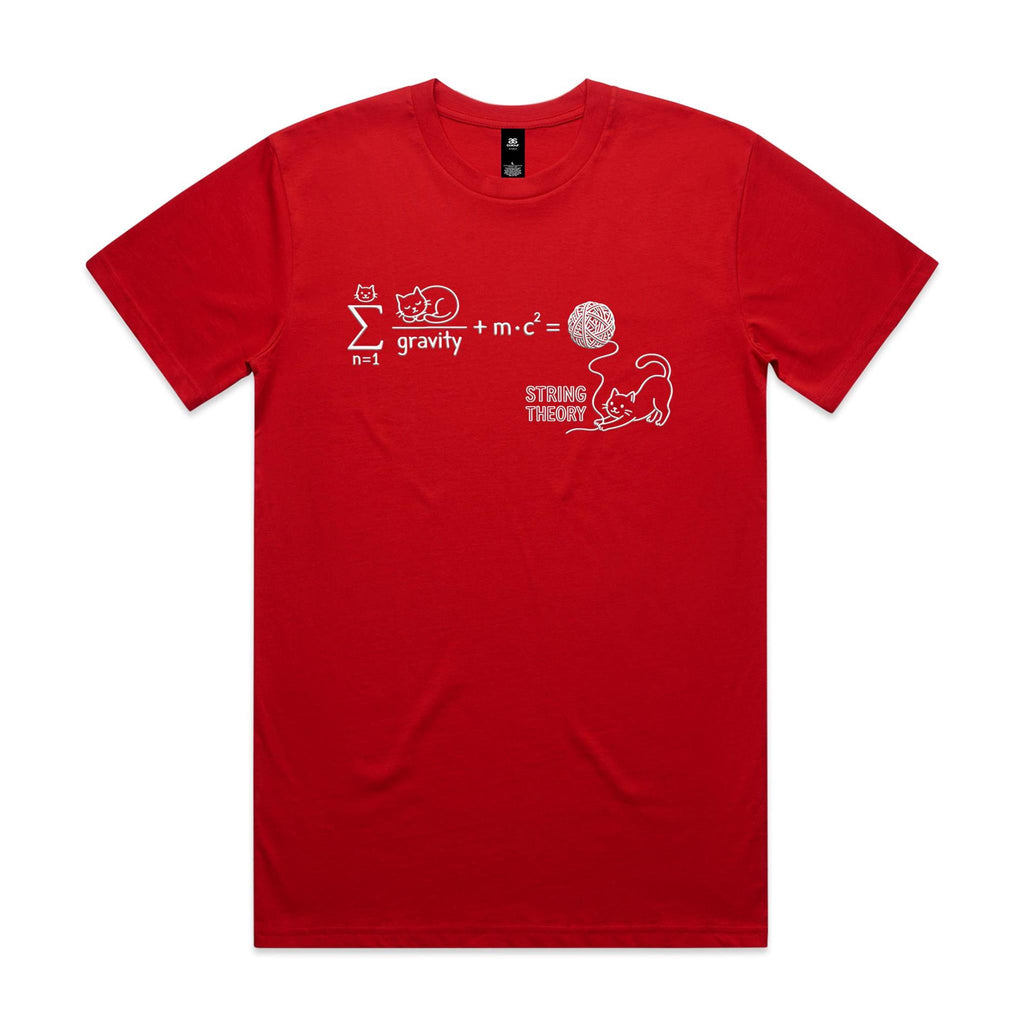 Cat String Theory Physics Men's AS Colour T-shirt Red Mens T-shirt animal Printed In Australia Science