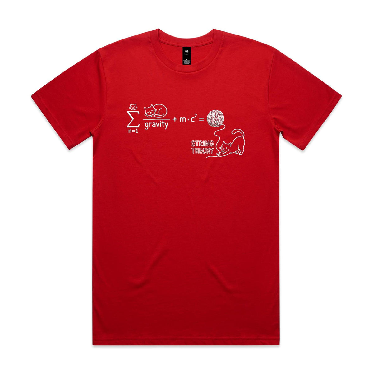 Cat String Theory Physics Men's AS Colour T-shirt Red Mens T-shirt animal Printed In Australia Science