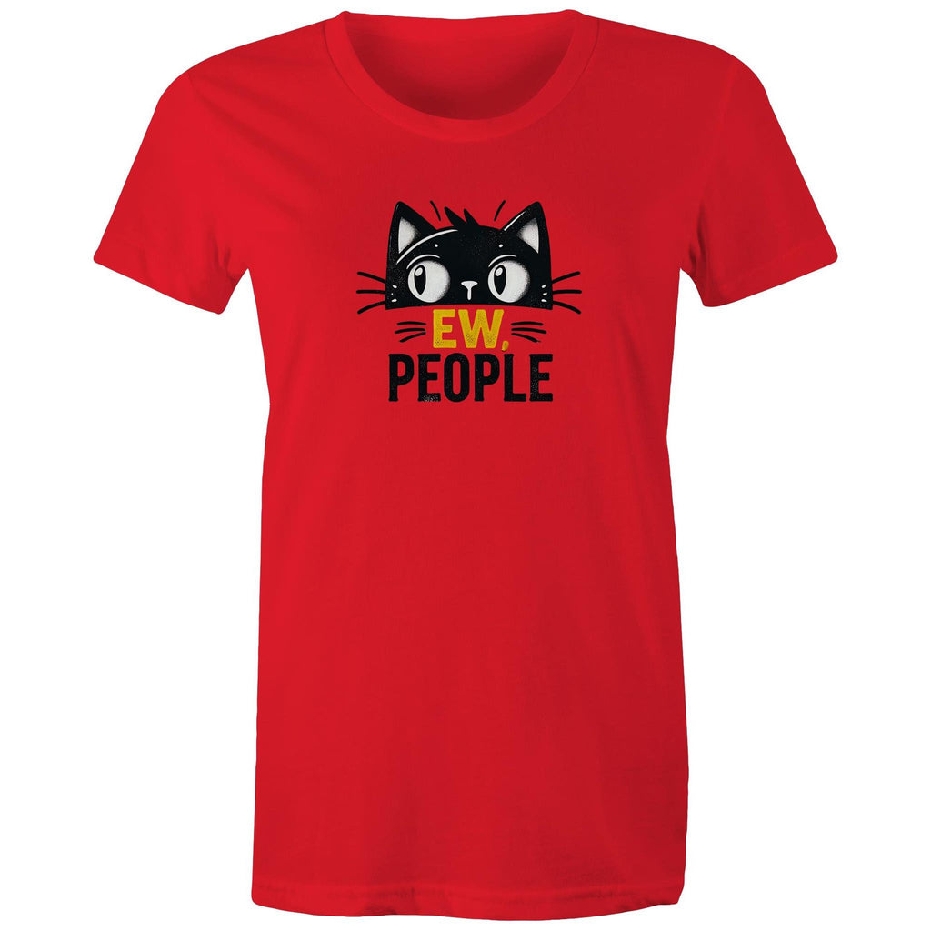 Ew People, Cat - Womens T-shirt Red Womens T-shirt animal Printed In Australia