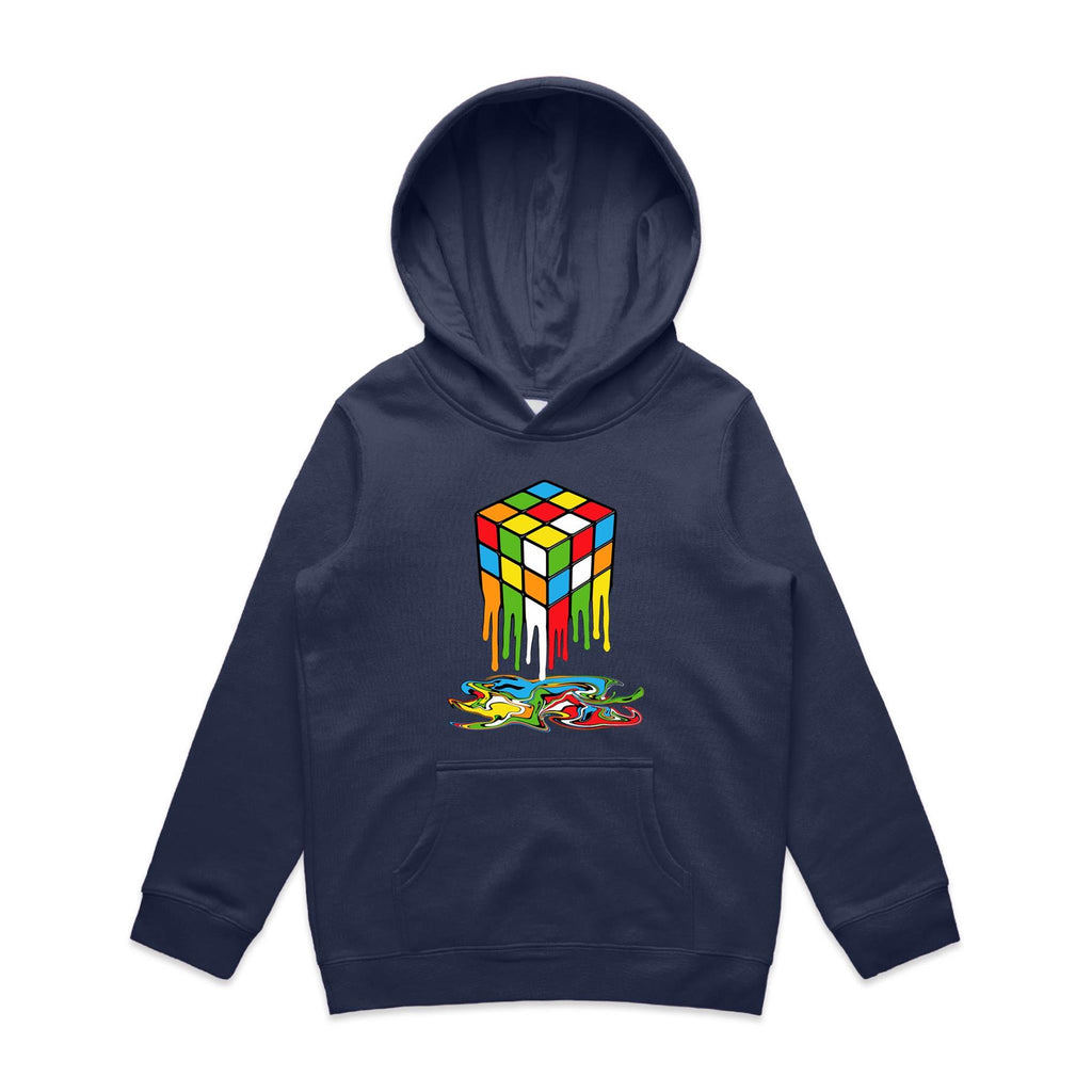 Melting Cube - Kids Hoodie Midnight Blue Kids Hoodie Printed In Australia