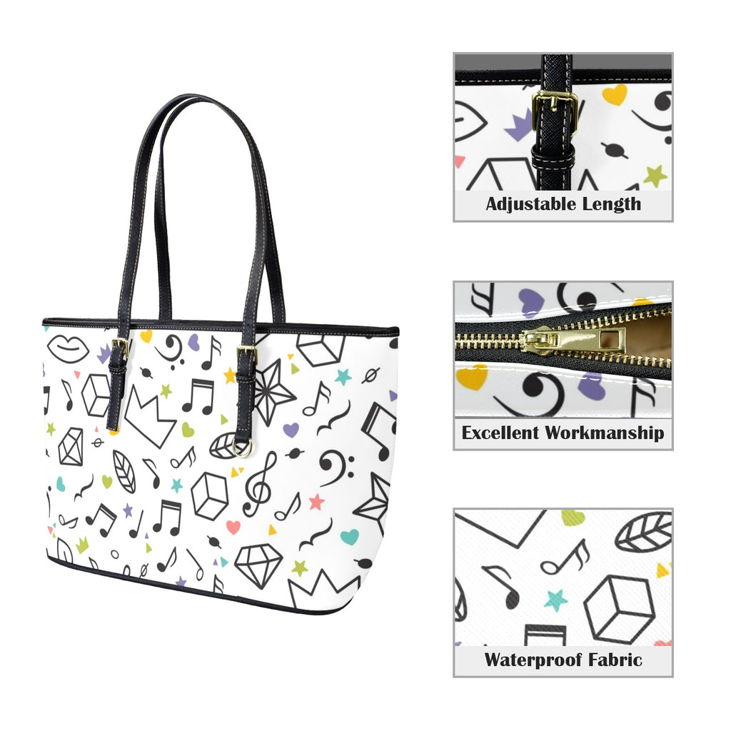 Music Time - Leather Tote Bag-Large