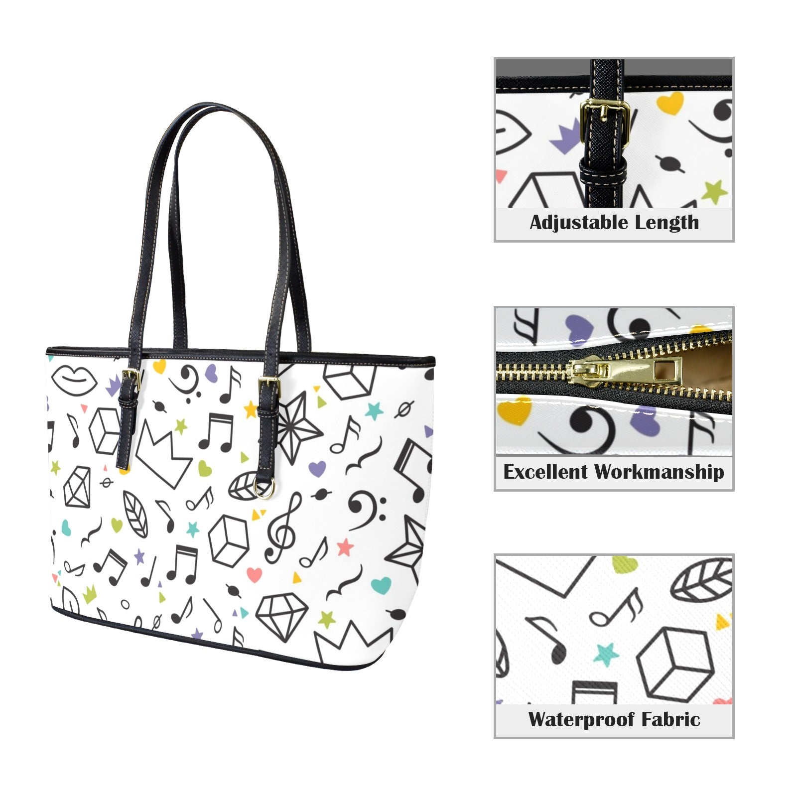 Music Time - Leather Tote Bag-Large