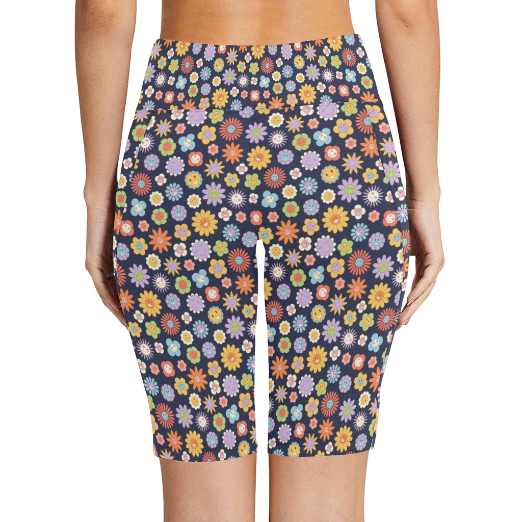 Groovy Flowers Women's Bike Shorts With Side Pockets