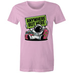 Astronaut, Anywhere But Here - Womens T-shirt Pink Womens T-shirt Printed In Australia Space