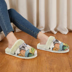 Butterfly Wings Women's Fur Trim Thick-Sole Indoor Slippers Women's Fur Trimmed Slippers animal Printed Offshore