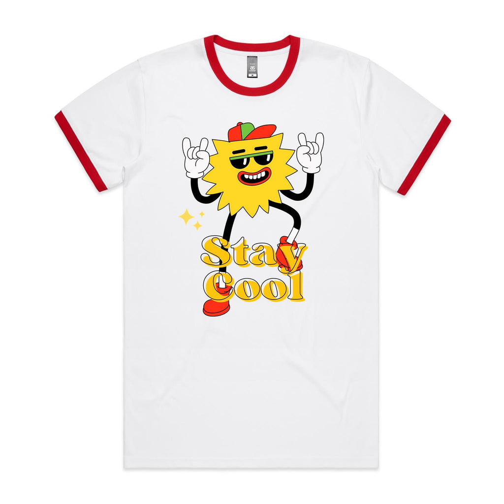 Stay Cool - Staple Ringer Tee White Red Ringer T-Shirt Printed In Australia