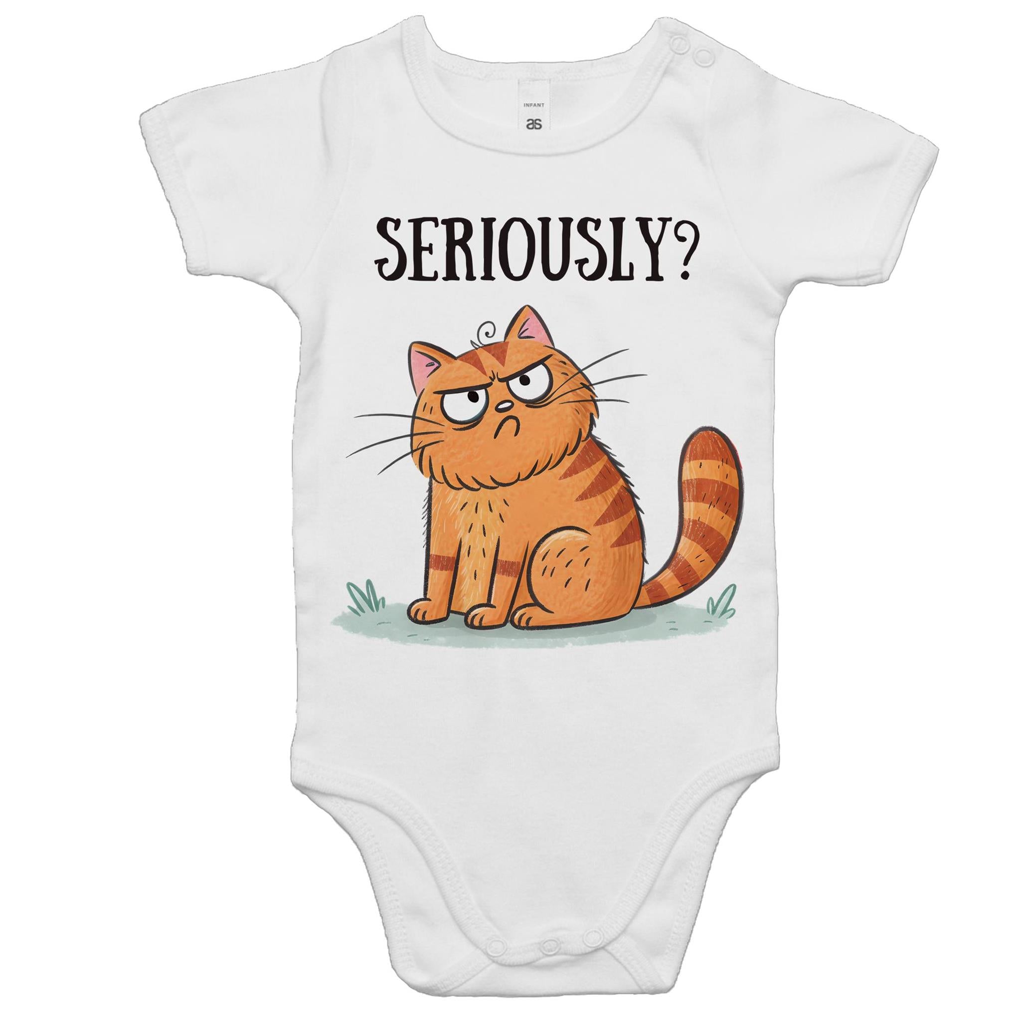 Cat Seriously? - Baby Bodysuit White Baby Bodysuit animal Printed In Australia