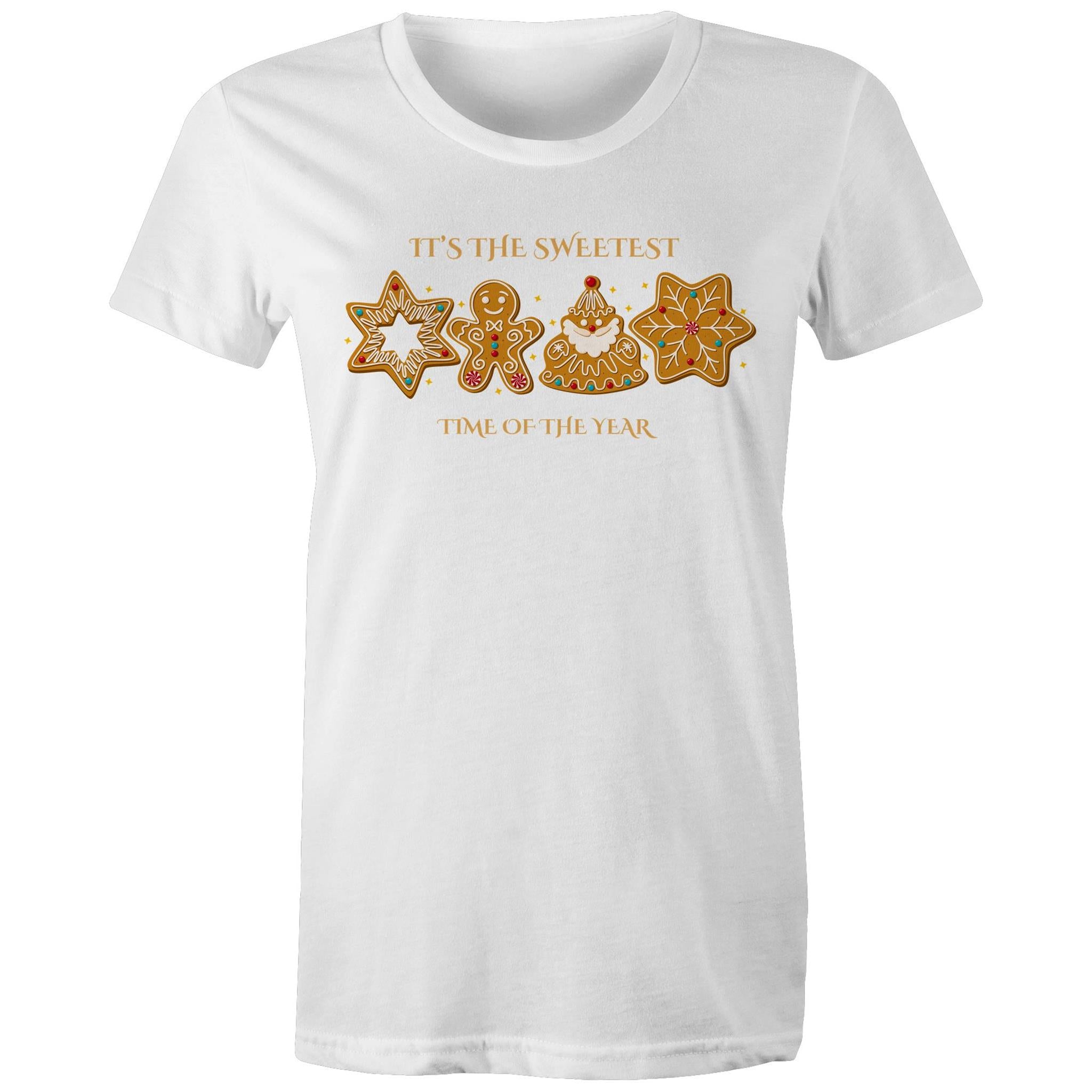 Christmas Gingerbread, Its The Sweetest Time Of The Year - Womens T-shirt White Womens Christmas T-shirt Christmas Printed In Australia