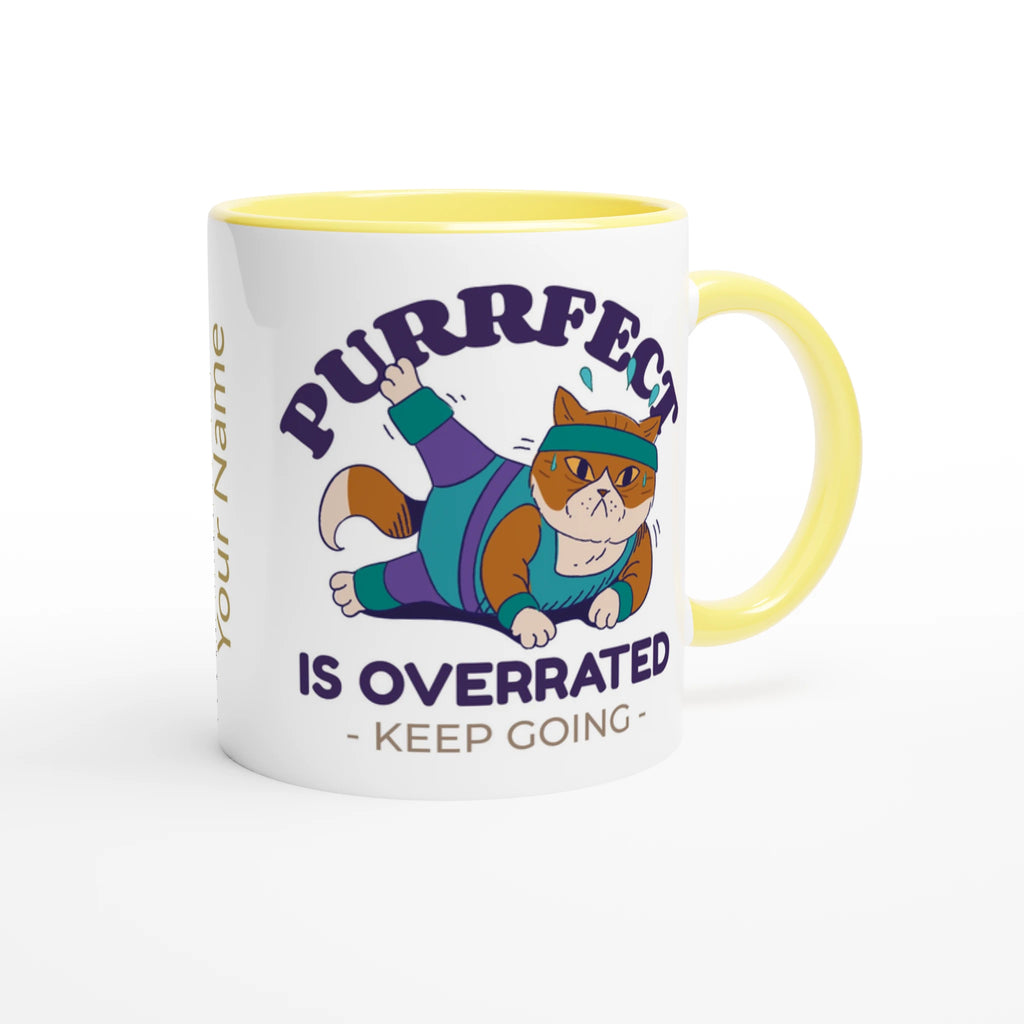 Personalised - Purrfect Is Overrated - White 11oz Ceramic Mug with Colour Inside Personalised 11oz Mug animal customise Fitness Globally Fulfilled personalise