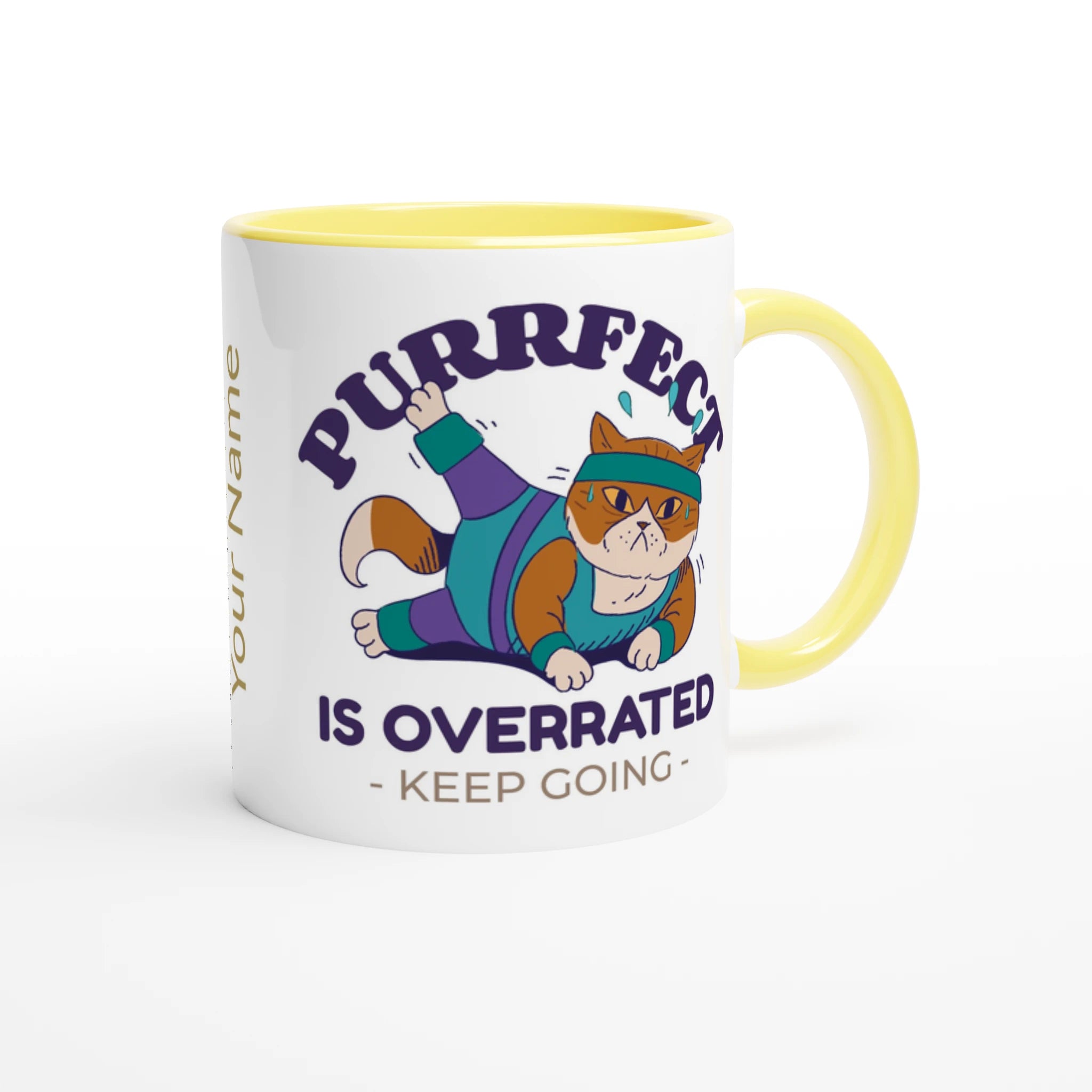 Personalised - Purrfect Is Overrated - White 11oz Ceramic Mug with Colour Inside Personalised 11oz Mug animal customise Fitness Globally Fulfilled personalise