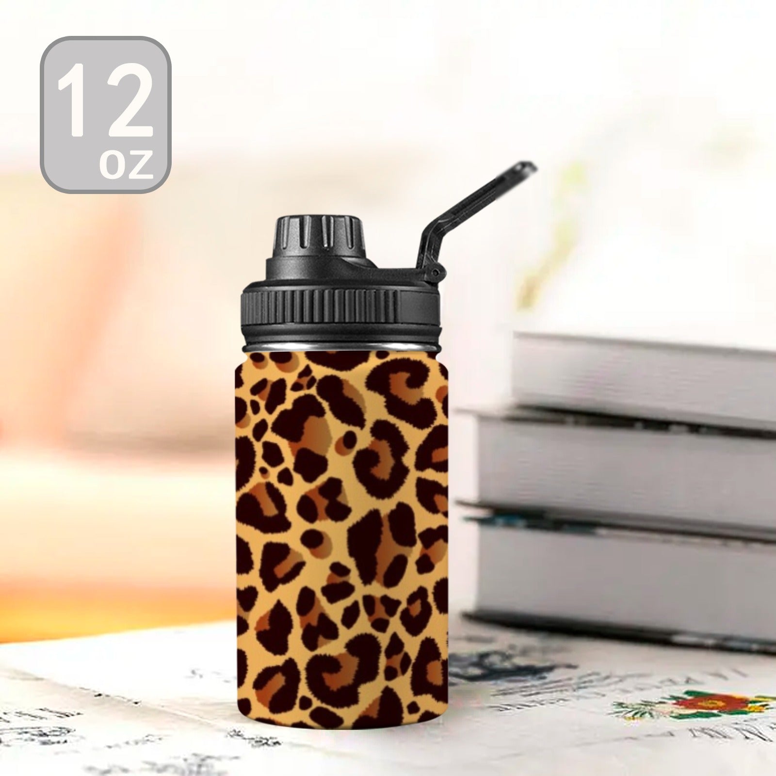 Leopard Print Kids Water Bottle with Chug Lid (12 oz) Kids Water Bottle with Chug Lid animal Printed Offshore