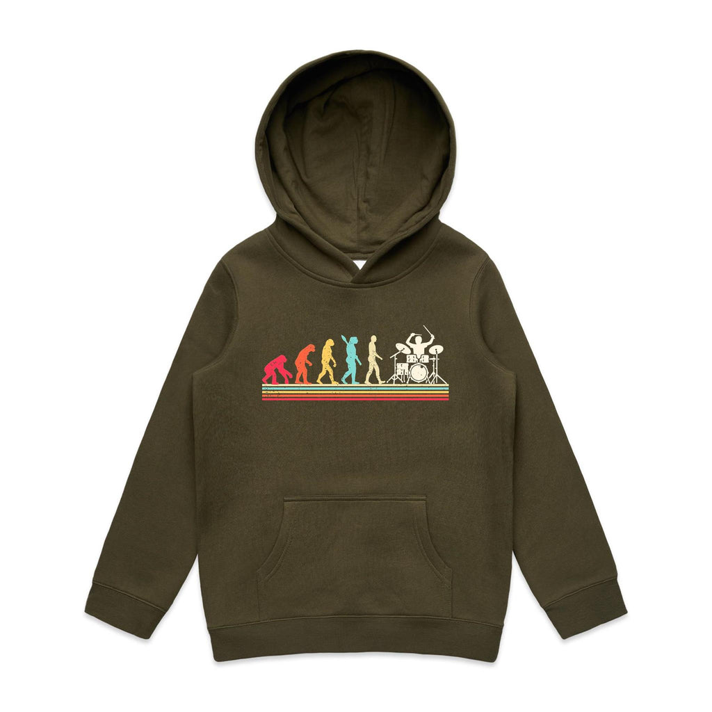 Drummer Evolution - Kids Hoodie Army Kids Hoodie Music Printed In Australia