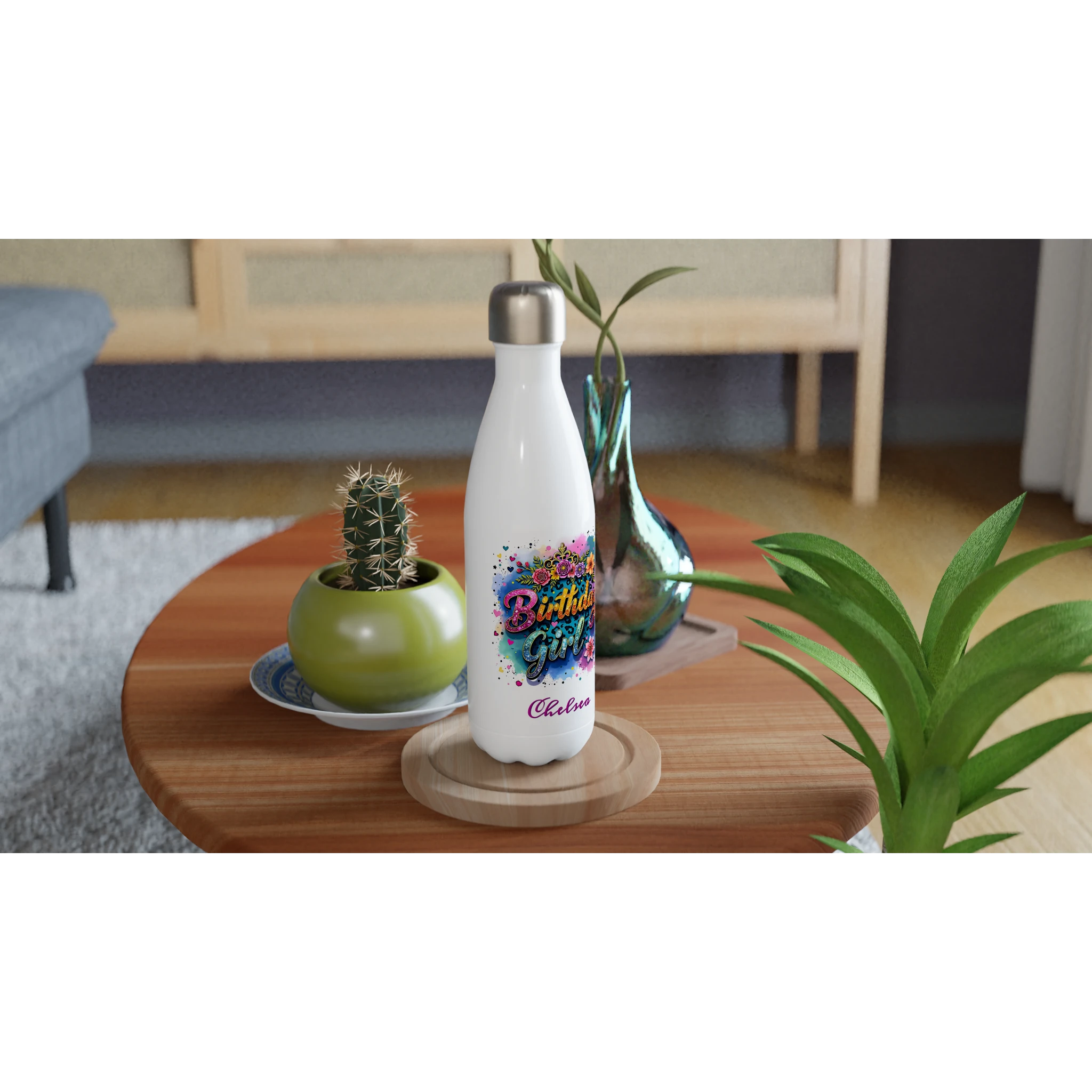 Birthday Girl - White 17oz Stainless Steel Water Bottle Personalised Water Bottle Birthday customise Globally Fulfilled Name personalise