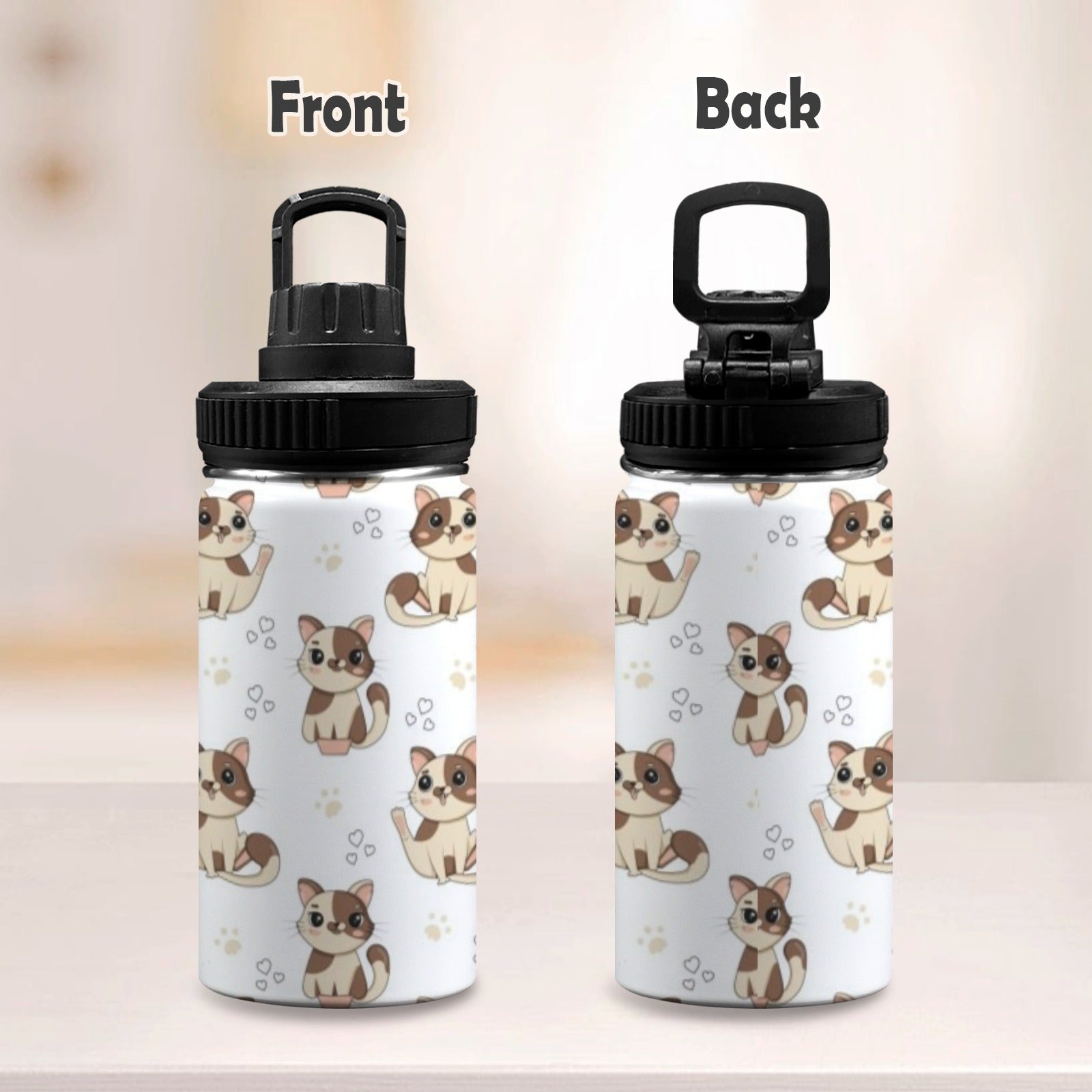 Cheeky Cats Kids Water Bottle with Chug Lid (12 oz) Kids Water Bottle with Chug Lid animal Printed Offshore