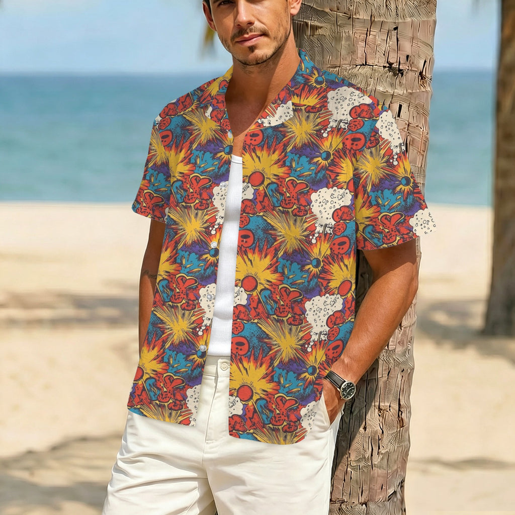 Comic Book Explosions Men's Crinkle Hawaiian Shirt