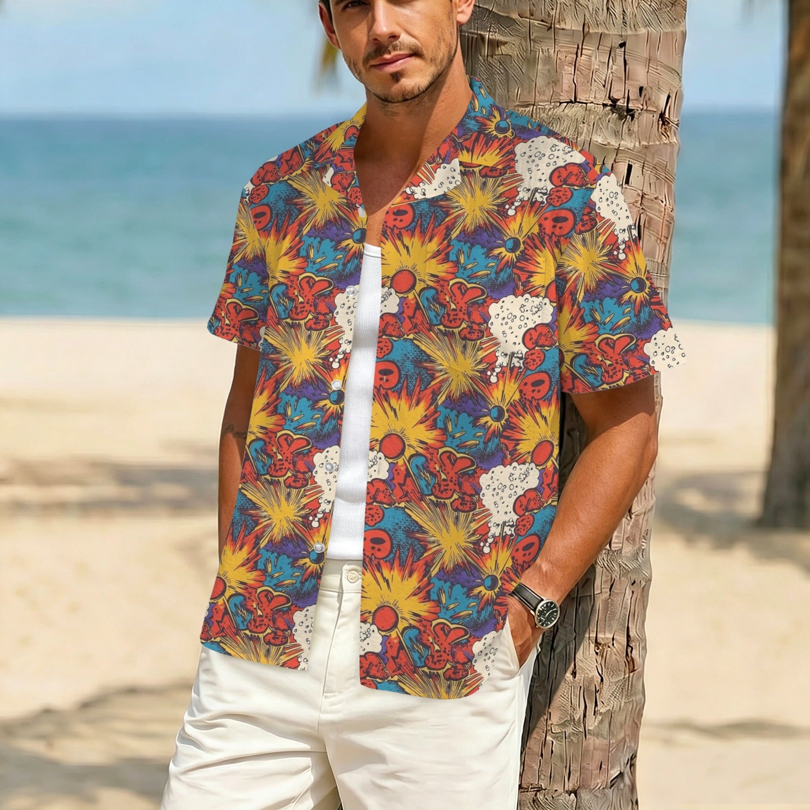 Comic Book Explosions Men's Crinkle Hawaiian Shirt