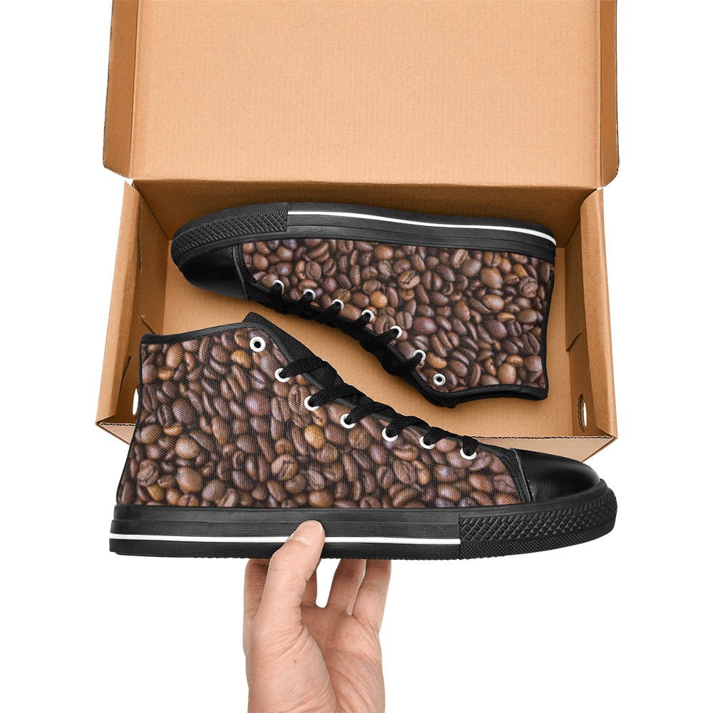 Coffee Beans Women's High Top Canvas Shoes Womens Classic High Top Shoes Coffee Printed Offshore