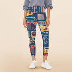 Music Instruments Blue - Women's High Waist Pockets Yoga Leggings