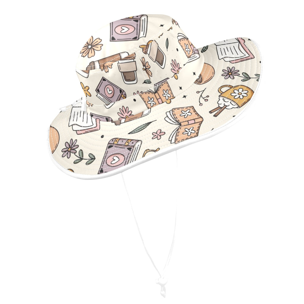 Books And Coffee - Wide Brim Bucket Hat Wide Brim Bucket Hat Coffee Printed Offshore Reading