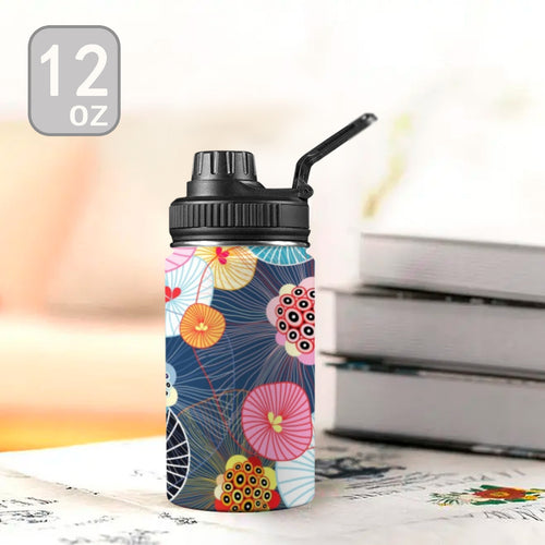 Abstract Floral Kids Water Bottle with Chug Lid (12 oz) Kids Water Bottle with Chug Lid Plants Printed Offshore