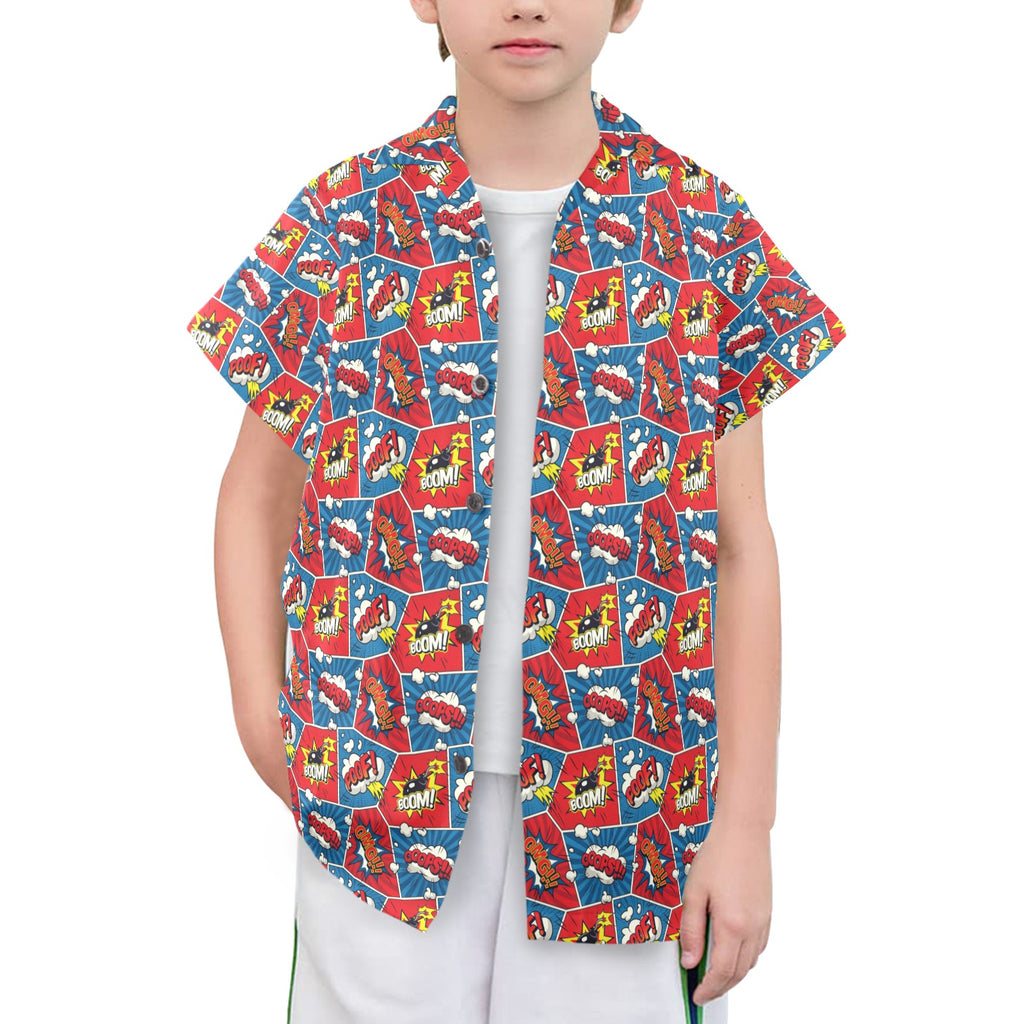 Comic Book Pop Senior Kids Hawaiian Shirt Senior Kids Hawaiian Shirt 8-15 comic Printed Offshore