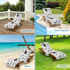 Black And White Dogs Beach Chair Towel Cover with Side Pockets