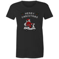 Scooter Santa - Womens T-shirt Black Womens Christmas T-shirt Christmas Printed In Australia
