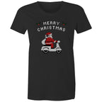 Scooter Santa - Womens T-shirt Black Womens Christmas T-shirt Christmas Printed In Australia
