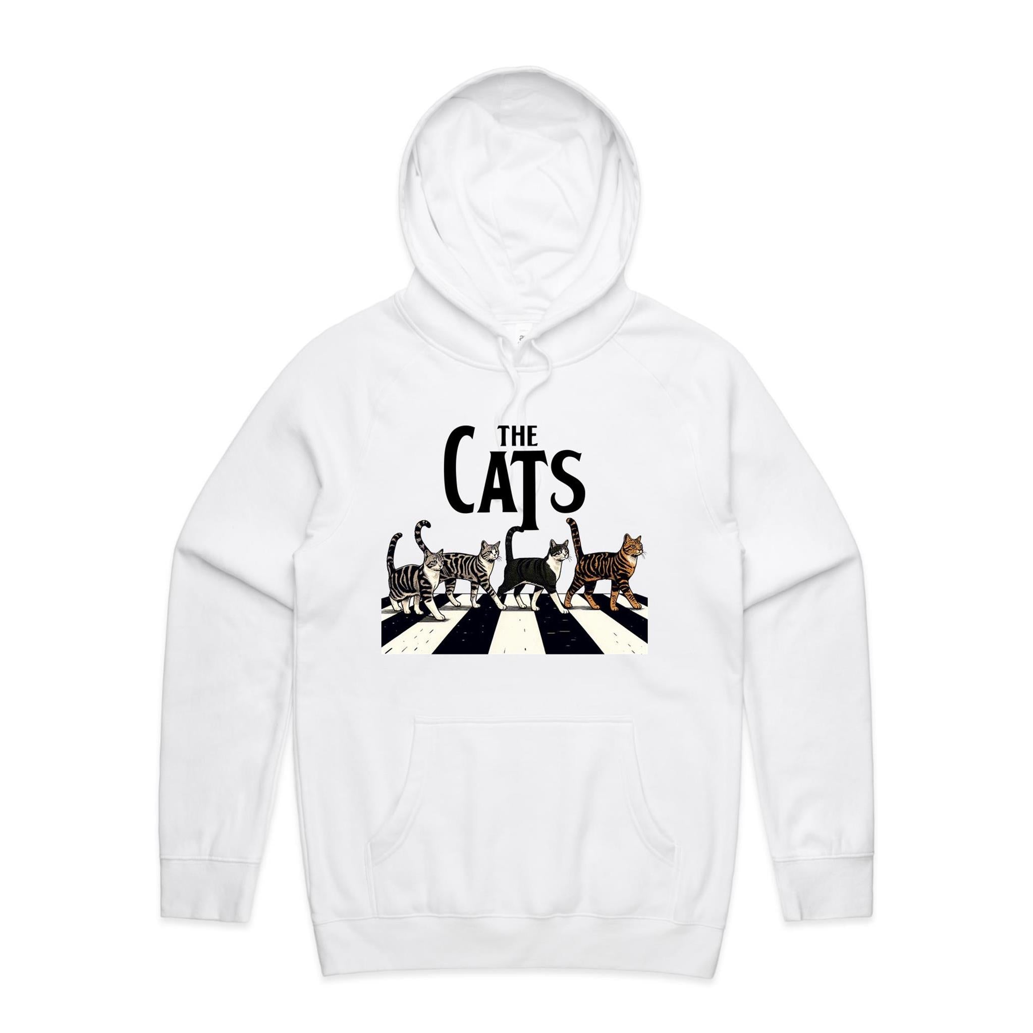 The Cats, Fab Four Crossing The Road - Mens Hoodie White Mens Hoodie animal Music Printed In Australia