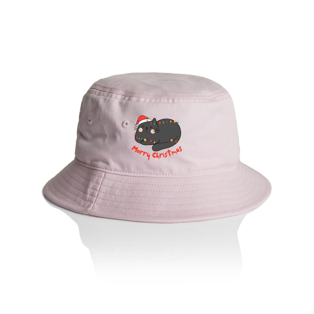 Cat, Merry Christmas - Christmas AS Colour Bucket Hat Orchid One Size Christmas Bucket Hat Christmas Printed In Australia