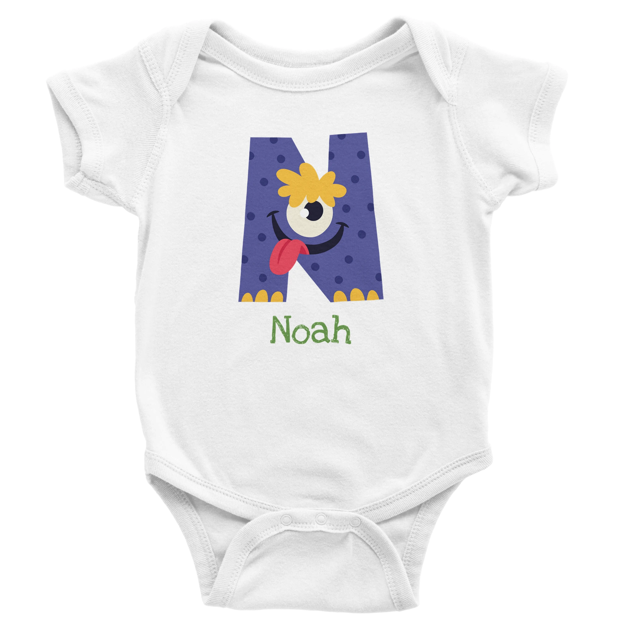 Monster Initial - Personalised Classic Baby Short Sleeve Bodysuit White Personalised Baby Bodysuit customise Globally Fulfilled personalise