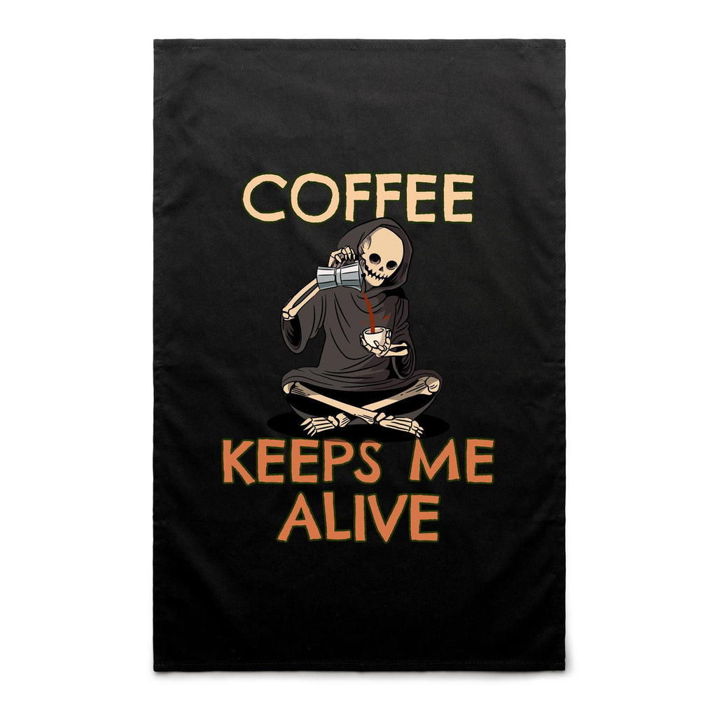 Coffee Keeps Me Alive, Skeleton - AS Colour Tea Towel Black One Size Tea Towel Coffee Printed In Australia