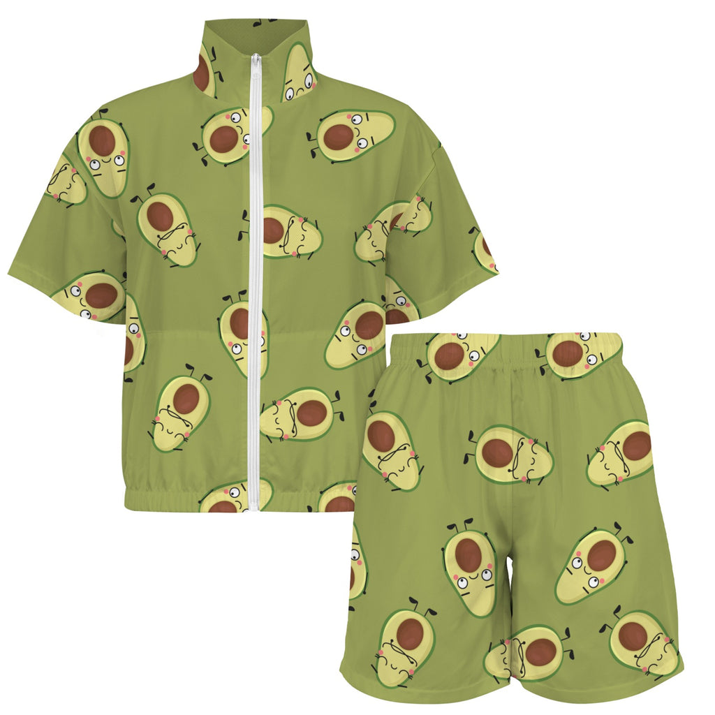 Avocado Characters Women's Windbreaker Short Set Women's Windbreaker Short Set Food Printed Offshore