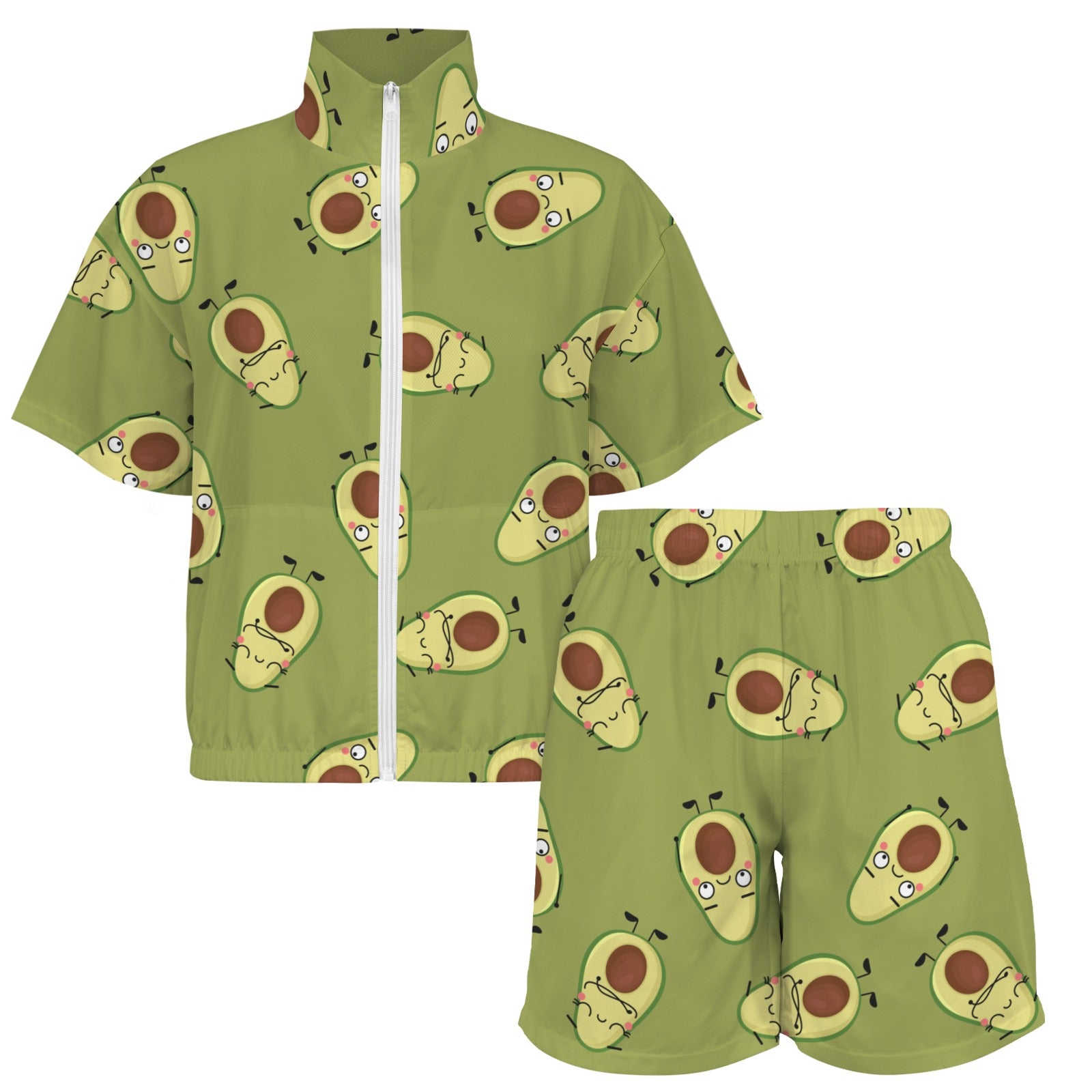 Avocado Characters Women's Windbreaker Short Set Women's Windbreaker Short Set Food Printed Offshore