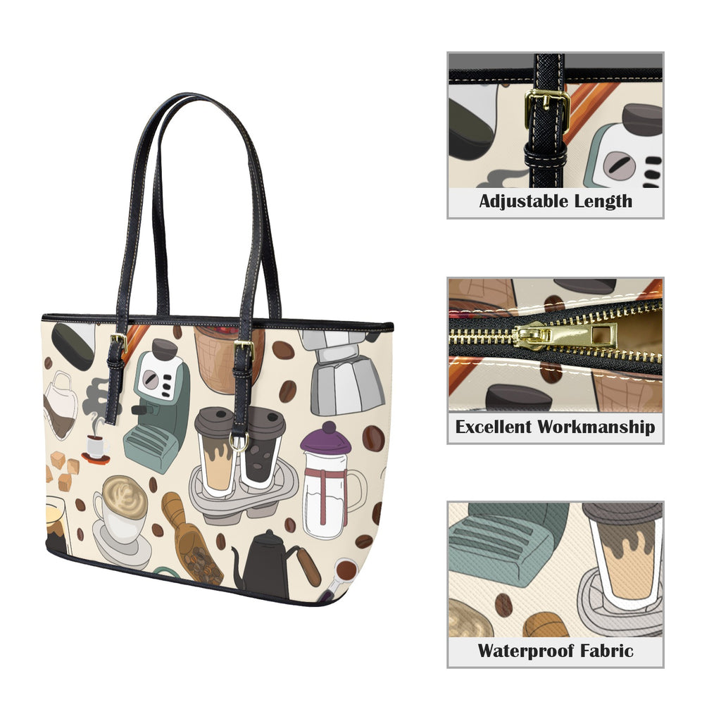 All The Coffee - Leather Tote Bag-Large